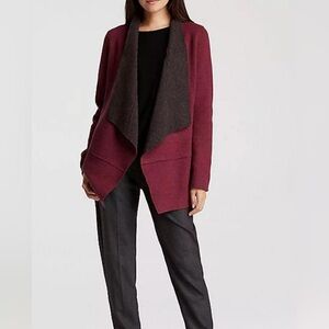 Eileen Fisher Burgundy Passion Flower Gray Lining Wool Moto Long Jacket Sz M NWT